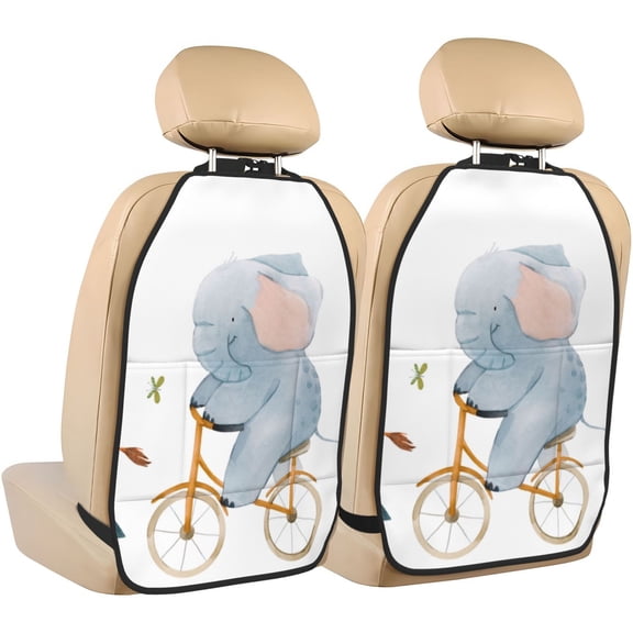 Kdxio Animals in Transport Print 2 Pack Car Kick Mat Seat Cover Back Protector Mat with Pockets for Organizer Backseat Protector and Storage Anti Kick Pad for Vehicles