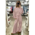 thumbnail image 5 of Women's Light Pink Drop Shoulder Puff Sleeve Crop Pullover and Wide Leg Pants Set | [ZhiHiMeRi] | L, 5 of 5
