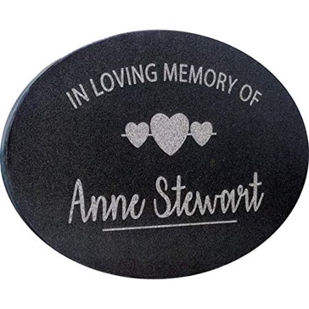 Personalized Granite Oval Memorial Stone for Lost Loved Ones, Infants, Parents and Family Pets. " Can be Used in Your Garden, For a Tree Dedication, or in a Cemetery. Includes your personal text.