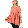 thumbnail image 2 of Zenana Women & Plus Round Neck Brushed DTY Short Sleeve Ruched Tunic Blouse Top, 2 of 2