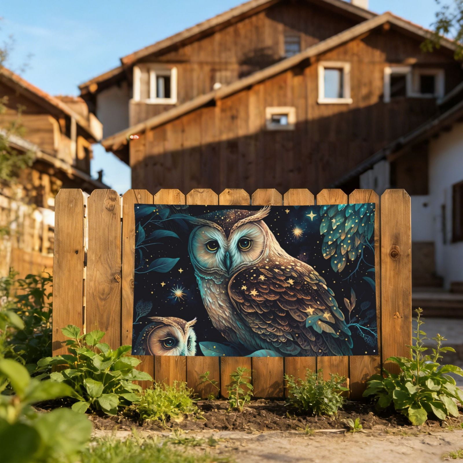 Owl Starry Sky Art Four Hole Decorated Banner Flag for Garden Yard Home Decoration Indoor Outdoor 4x6 Ft