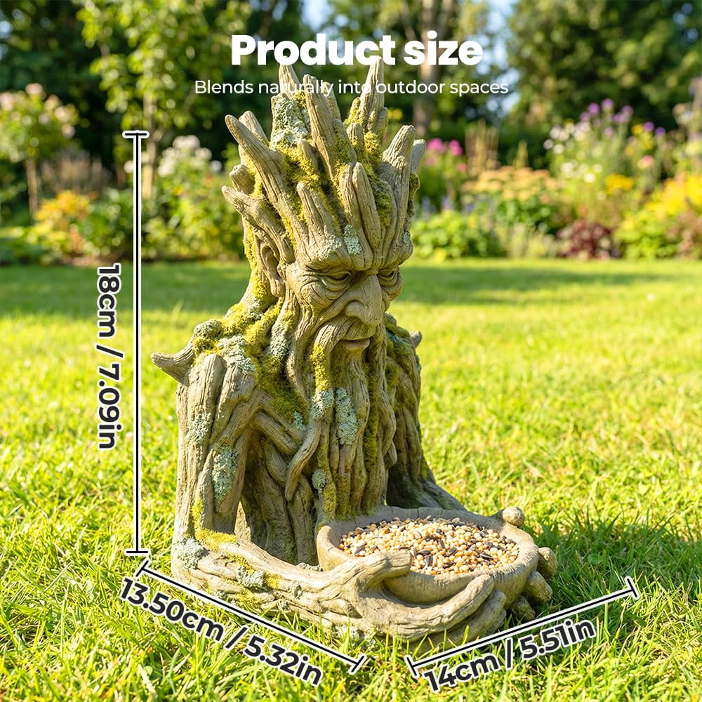 Outdoor Tree Face Bird Feeder Sculpture, Waterproof Tree-Mounted Resin Bird Feeder, Forest Guardian Style Garden Yard Art Decor for Backyard Wildlife