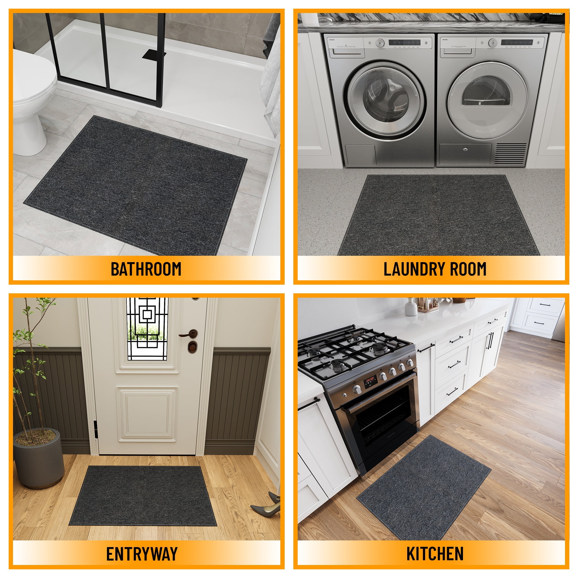 Ottomanson Small Area Rug 2'7" x 4' Non-Slip Stain-Resistant Custom Size Entryway Mat for Bathroom, Black