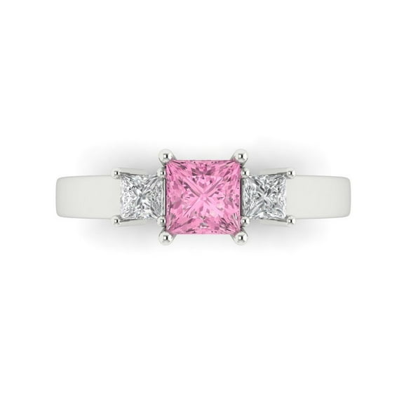 Three-Stone Engagement Ring for Women - 1.11ct Simulated Pink Diamond in 18K White Gold Promise Ring