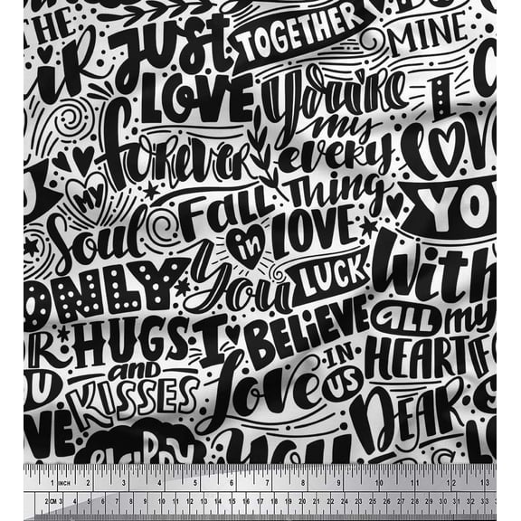 Soimoi Black Cotton Duck Fabric Just Love Forever Text Print Fabric by Yard 42 Inch Wide