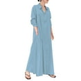 thumbnail image 2 of IDALL Robes Maxi, Robes Décontractées pour Femmes, Robe Chemise Longue en Coton et Lin avec Poches, Manches Longues, Robes Longues, Robes pour Femmes Bleues 1 Robe L, 2 of 4