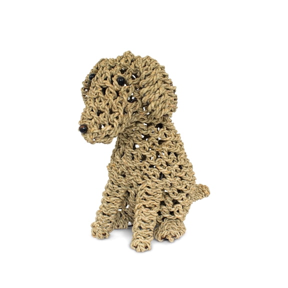 13" Hand Woven Seagrass Sitting Labradoodle Dog Statue Sculpture Figurine Home Decor Decorative Handmade Handcrafted Gift Art Decoration Artwork Cute Puppy