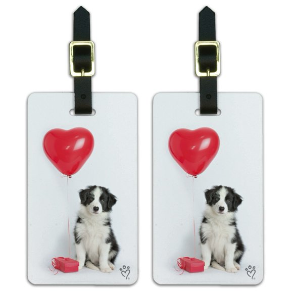 Border Collie Dog Heart Valentines Love Luggage ID Tags Suitcase Carry-On Cards - Set of 2