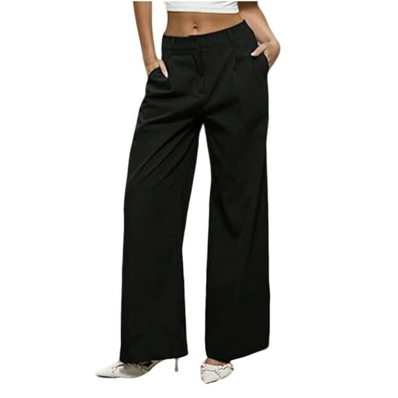 Under $10 Women's Wide Leg Dress Pants High Waisted Casual Work Trousers Business Outfits Solid Loose Fit Pants with Pockets