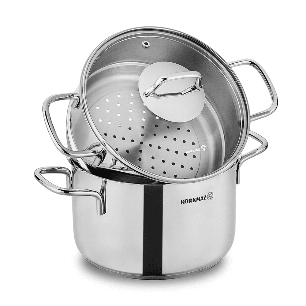 Korkmaz Perla Stainless Steel Steamer Cooking Pot Cooker Double Boiler
