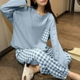 thumbnail image 2 of XINC under $10 Women's Pajamas Women's Summer Round Neck With Pocket Checkered Print Loose Casual Home Wear Sleepwear Pajama Pants Set Breathable Summer Pajamas for Women, 2 of 8