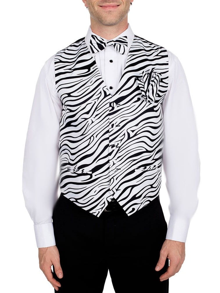 New Polyester Zebra Animal Print Formal Party formal Necktie Hankie black White