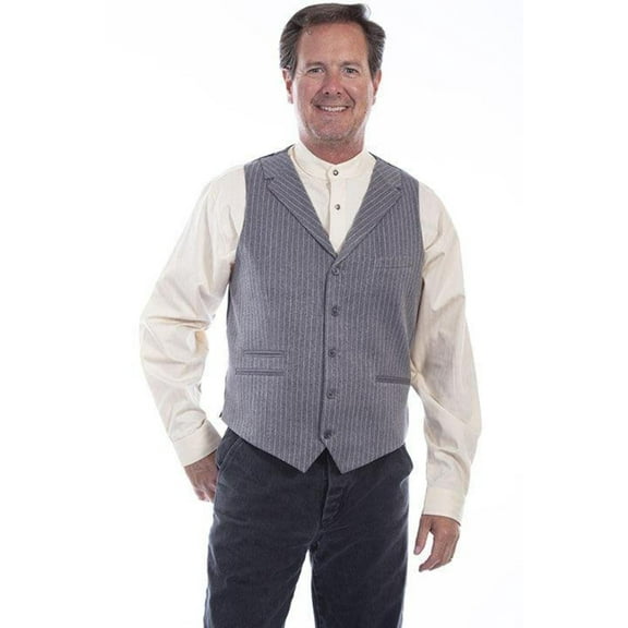 Scully RW318-HGR-S Western Vest Mens Pinstripe Point Bottom Button, Heather Grey - Small