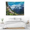 thumbnail image 3 of ONETECH  Mountain Tapestry Train and Yukon Railway Tapestry Wall Hangings Blue Sky White Clouds Forest Summer Alaska Scenic Wall Tapestry for Living Room Home Decoration, 3 of 7