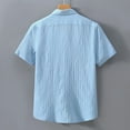 thumbnail image 5 of Mens Shirts Short Sleeve Solid Color Button Down Lapel Tops Summer Loose Breathable Casual Dress Shirts for Men Blue M, 5 of 10