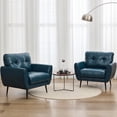 thumbnail image 4 of AODAILIHB Leather Arm Chair Set of 2, Wood Leather Armchairs Accent Chair, Blue, 4 of 9