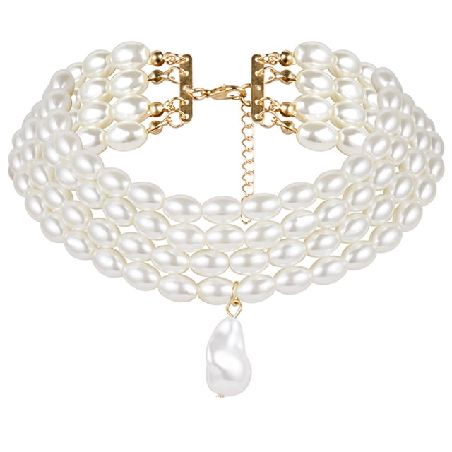 Bangcool Collier Ras du Cou Fausse Perle : Collier Mignon Multicouche pour Mariage