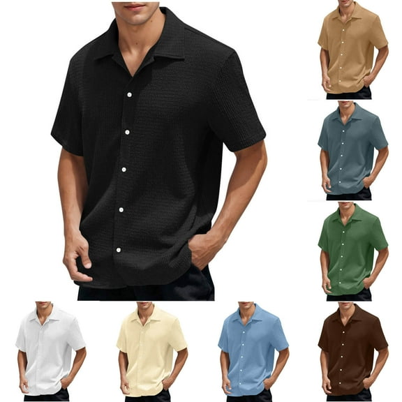 Summer Plus Size Tops for Men Fashion Casual Turndown Collar Solid Short Sleeve Button Shirt Blouse