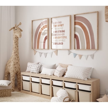 Girls Room Decor Boho Rainbow Affirmations Prints for Little Girl's room Baby Girl Nursery Decor Rainbow Wall Art Neutral Color 315, Poster Only