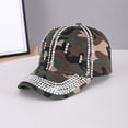 thumbnail image 2 of Camouflage Rhinestone Baseball Hats Trendy Retro Bling Army Military Baseball Cap Camo Tactical Cap Women Adjustable Lightweight Breathable Hats Women Cute Caps for Outdoor Activities, Blackish Green, 2 of 5