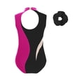 thumbnail image 2 of inlzdz Girls Rhythmic Shiny Rhinestone Gymnastics Leotard with Dance Shorts Hair Band Set Swimwear Hot Pink-A 16, 2 of 5