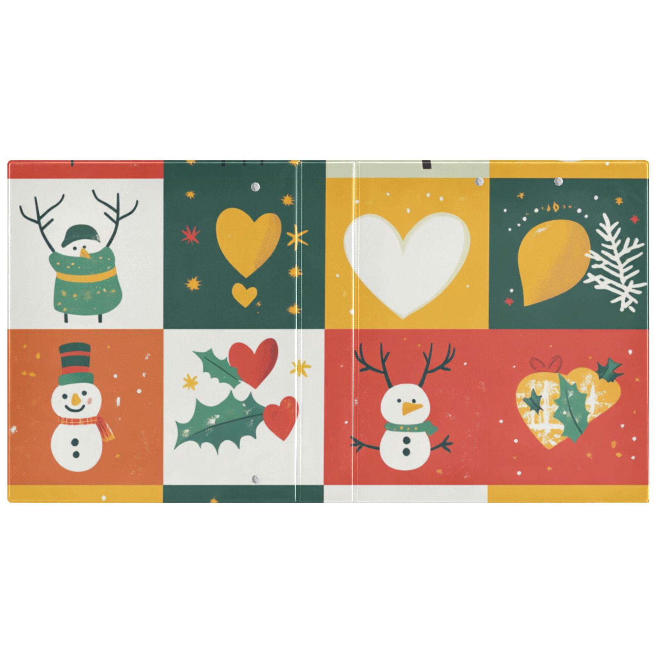 Christmas Snowmen Squares 3 Ring Binders 1.5 inch Hardcover File Folders with Interior Pockets A4 Size Organizer for School Office Hospital