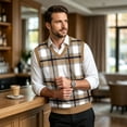 thumbnail image 7 of Dwellite Mens Plaid Sweater Vest Casual Sleeveless Knit Pullover V Neck Business Office Fall Winter Sweaters Khaki 5XL, 7 of 7