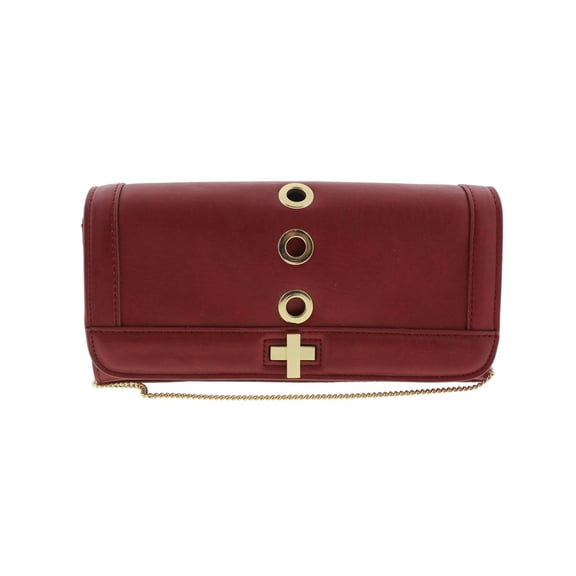 INC Womens Korra Faux Leather Grommet Clutch Handbag Red Small