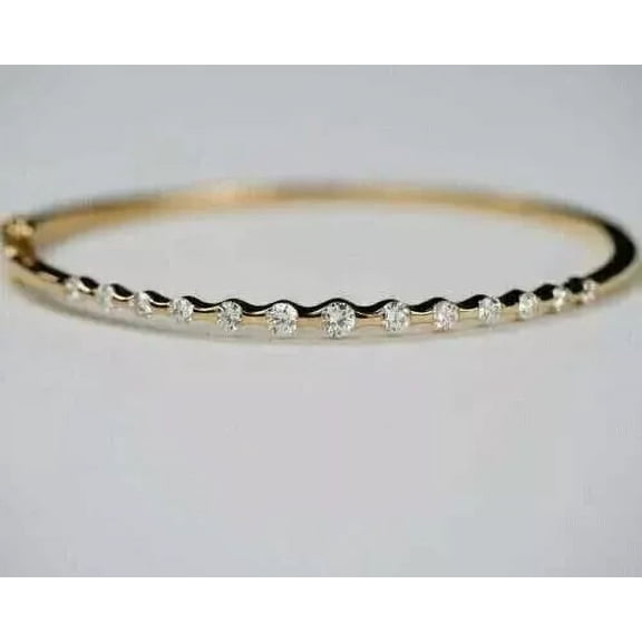 2 CT Round Cut White Lab Created Diamond Women's Bangle Bracelet 14K Yellow Gold Plated