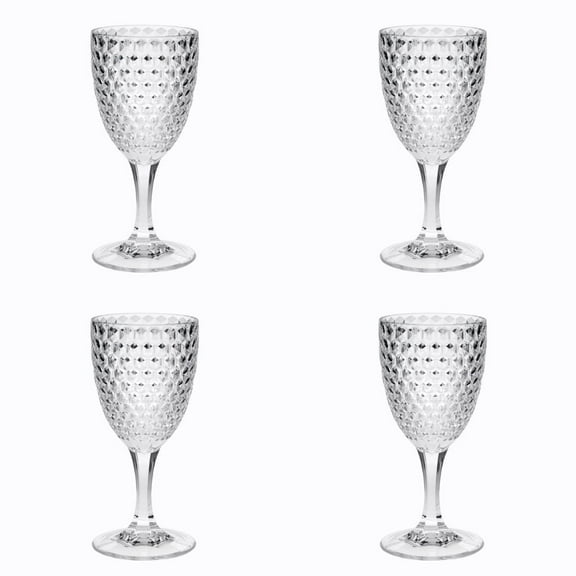 Set of Four Clear Diamond Acrylic Stemmed All Purpose Wine Glass