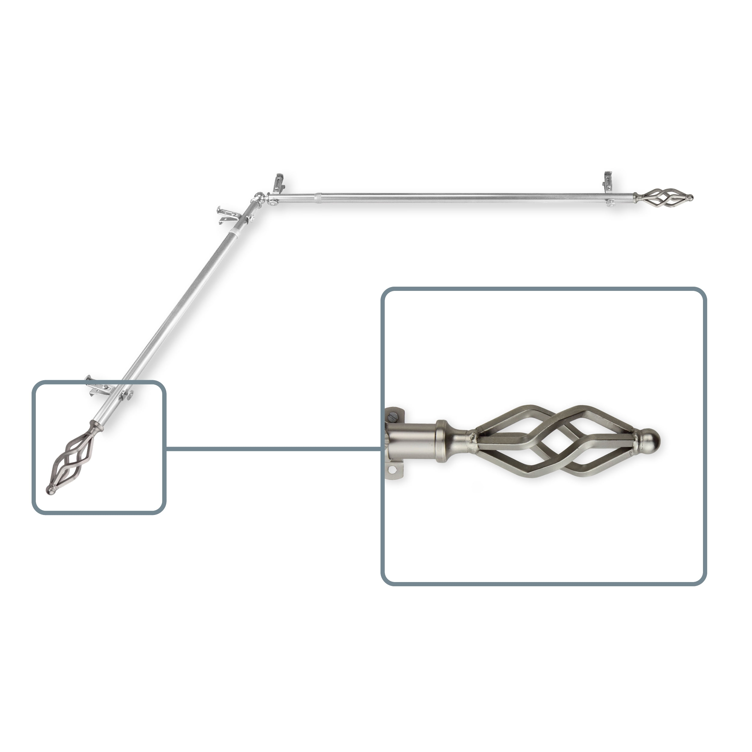 Vinci 13/16 inch Corner Window Curtain Rod 120-170" - Satin Nickel