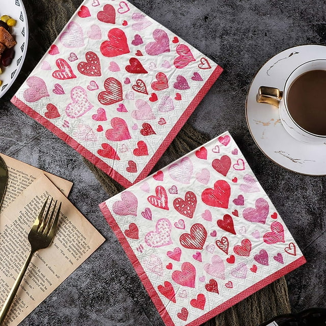 20 servilletas de papel coloridas con estampado de corazón para decoración de mesa, para San Valentín, bodas y eventos