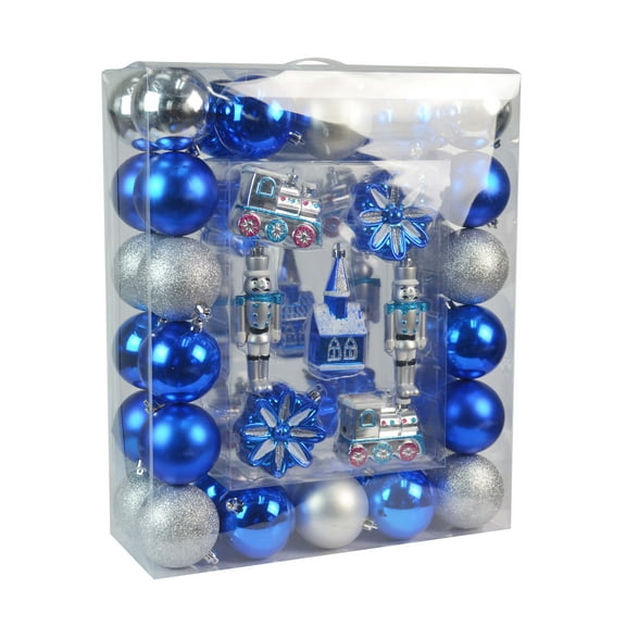 Jeco 50 Piece Christmas Tree Ornament Set in Blue and Silver