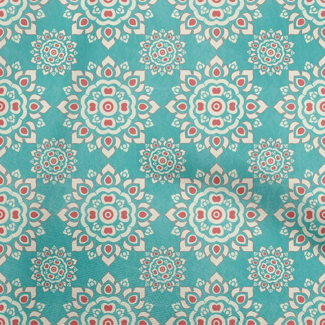oneOone Viscose Chiffon Teal Green Fabric Asian Block Mandala Craft Projects Decor Fabric Printed By The Yard 42 Inch Wide