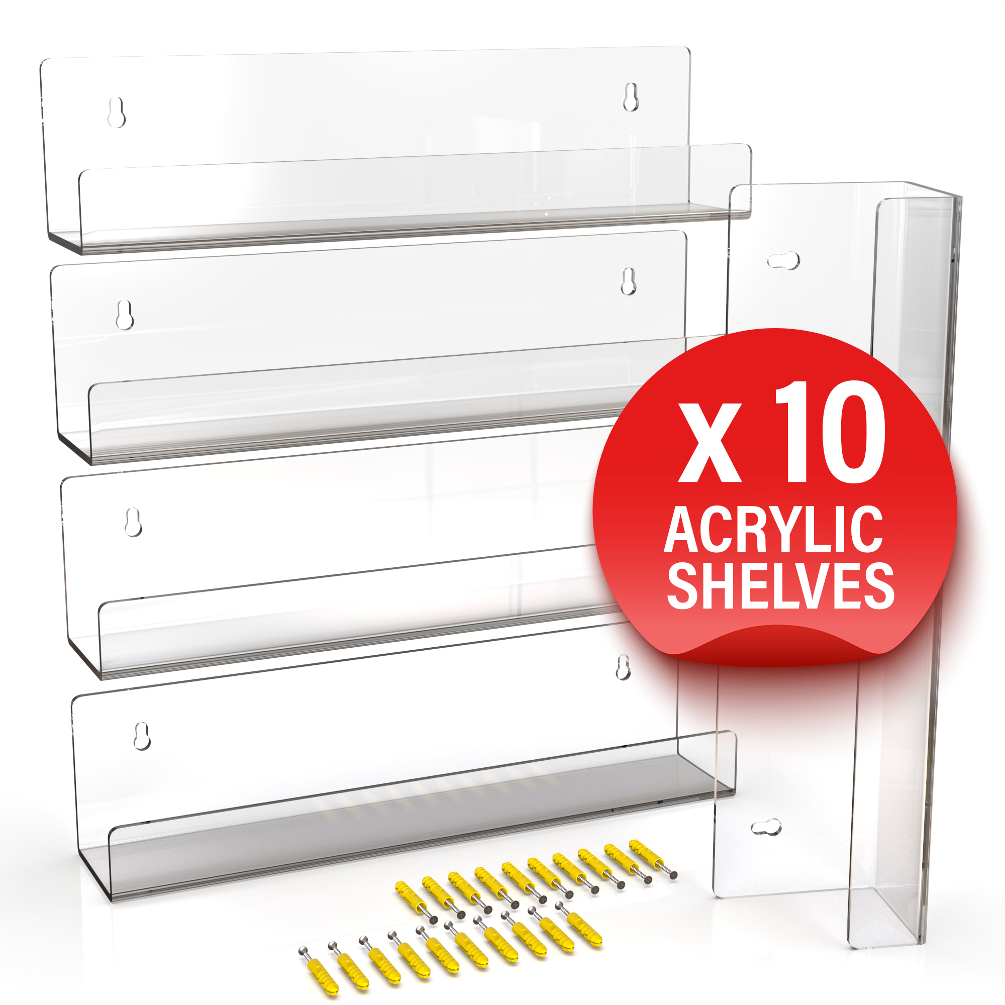 Group Vertical Clear Acrylic Shelves Wall Mount Floating Shelves 10