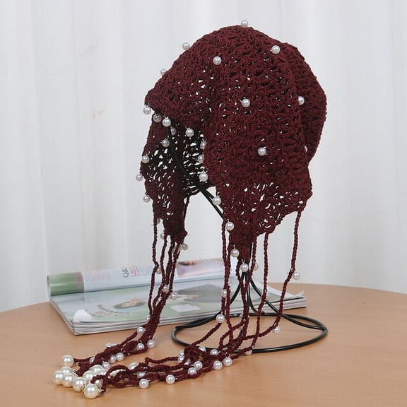 SikaFu Skullies Beanies New Fashion Women Beanie Hat Stylish Pearl Tassels Crochet Spring Summer Hat Beanies for Women