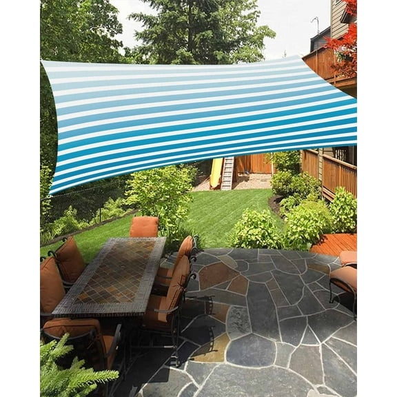 Sun Shade Sail 8x10Ft Blue Stripe Gradient Uv Block Sunshade Canopy Outdoor Shade Cover Rectangle Shade Cloth For Patio Garden Yard Deck Pergola