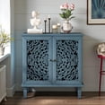 thumbnail image 2 of GZXS Antique Style Accent Cabinet, 2-Door Sideboard with Carved Floral Design, Solid Wood Legs, 31.5"L x 15.75"W x 31.5"H, Perfect as TV Stand, Console Table & Display Storage, Antique Blue, 2 of 8