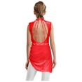 thumbnail image 2 of Oyolan Robe de Patinage Artistique Brillante pour Filles Enfants, Robe de Danse Lyrique, Justaucorps de Ballet à Jupe Froncée pour Compétition, Rouge 16, 2 of 4