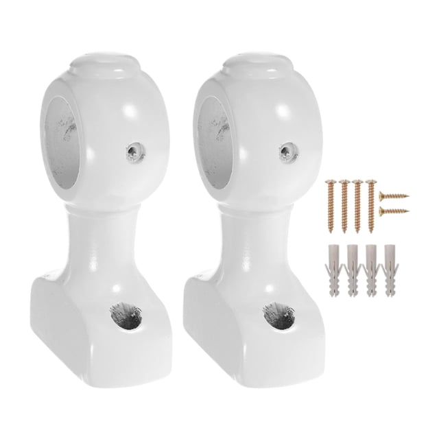 Tnarru 2 Pieces Curtain Rod Bracket Wall Mount Wood Decorative with Random Color Screw Accessory Ornament Multifunctional Heavy Duty White