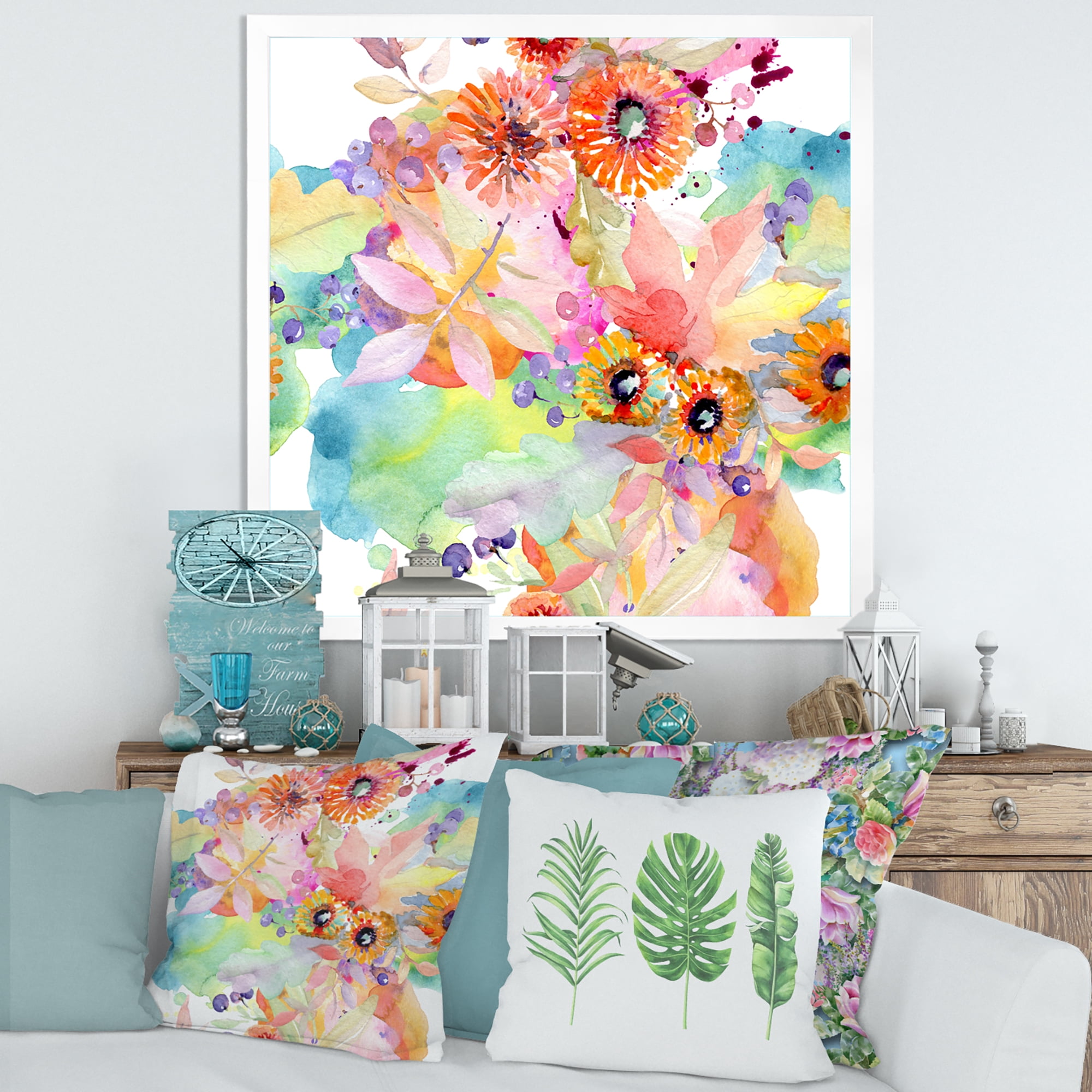 Designart 'Wildflowers and Vibrant Wild Spring Leaves I' Traditional Framed Art Print