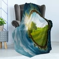 thumbnail image 4 of Earth Soft Flannel Fleece Throw Blanket, Circular Frame with Endless Green Landscape Infinity Clouds Space, Cozy Plush for Indoor and Outdoor Use, 70" x 90", Green Brown Petrol Blue, by Ambesonne, 4 of 5