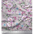 thumbnail image 1 of Soimoi Gray Cotton Cambric Fabric Insect,Leaves & Pink Floral Decor Fabric Printed BTY 56 Inch Wide, 1 of 1