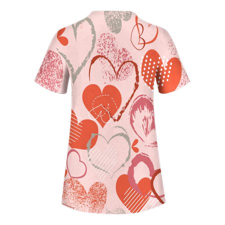 

XHJUN Scrub Tops for Women Clearance Scrubs for Women Cute Animal Love Heart Floral Print Scrubs Tops Pink XXXL