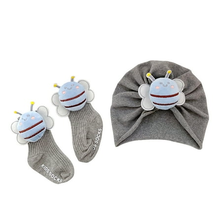 

Newborn Baby Turban Hat Socks Set Cartoon Bee Patchwork Anti Slip Cotton Socks Lovely Beanie Cap Souvenir Gift