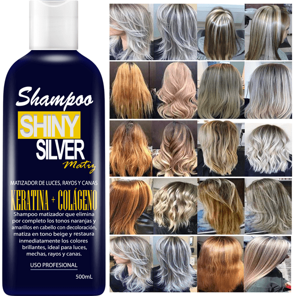 Shampoo VivoNatural Shiny Silver Matiz Keratina+Colágeno 500 ml Matizador de Luces, Mechas, Rayos y Canas
