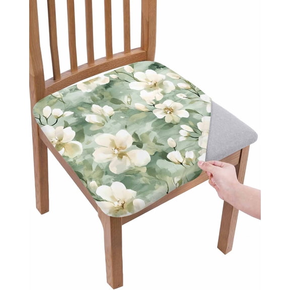 Sage Green Spring Floral Chair Seat Covers for Dining Room Stretch Chair Seat Covers Set of 2, Summer Botanical Farmhouse Chair Seat Protector Cushion Slipcovers for Kitchen Restaurant Office