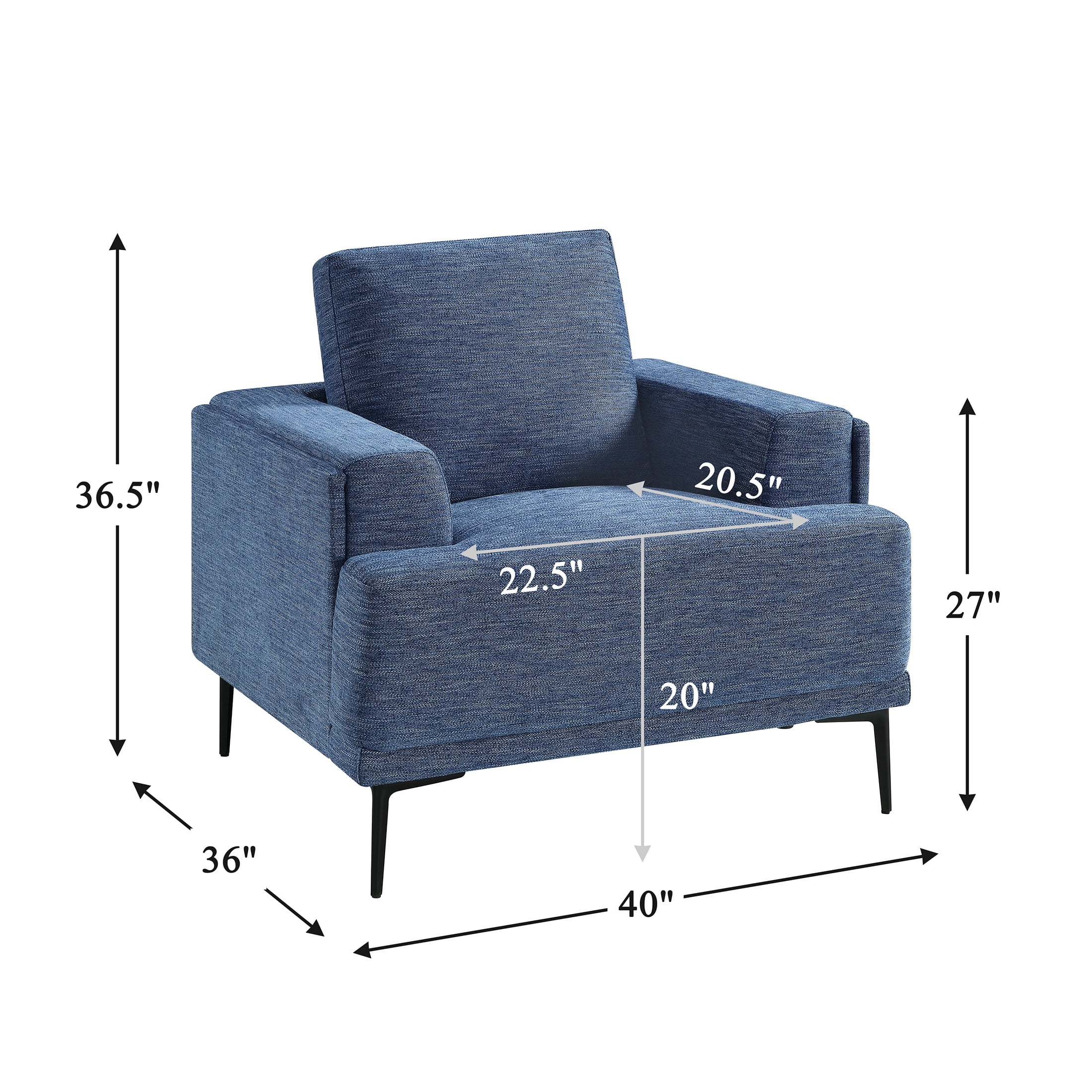 OakvillePark Bravelle Chenille Chair with Black Metal Legs, Blue