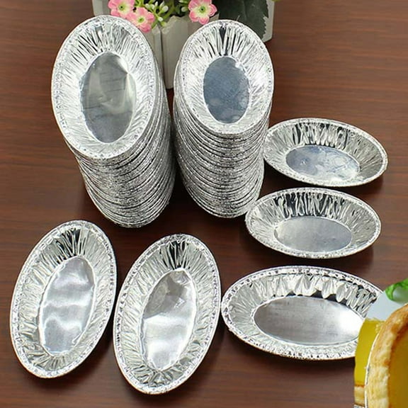 GOOHOCHY 250pcs Disposable Tinfoil Egg Tart Cups Oval Baked Oysters Holder Tartlet Mould Baking Pans (Small Size)