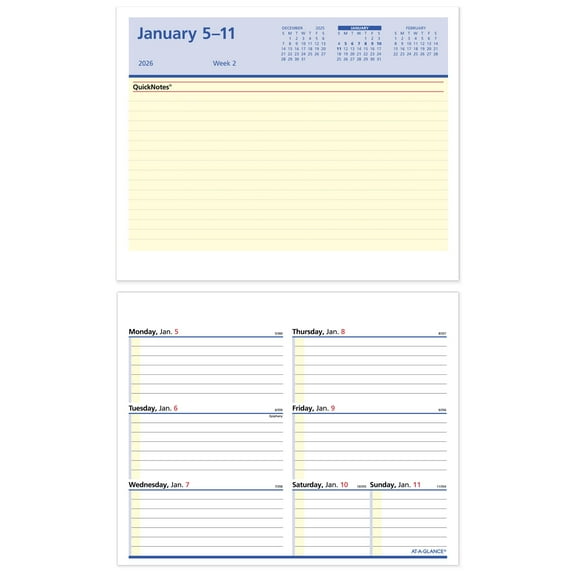 AT-A-GLANCE QuickNotes FLIP-A-WEEK 2026 Weekly Desk Calendar Refill Small 5 12 x
